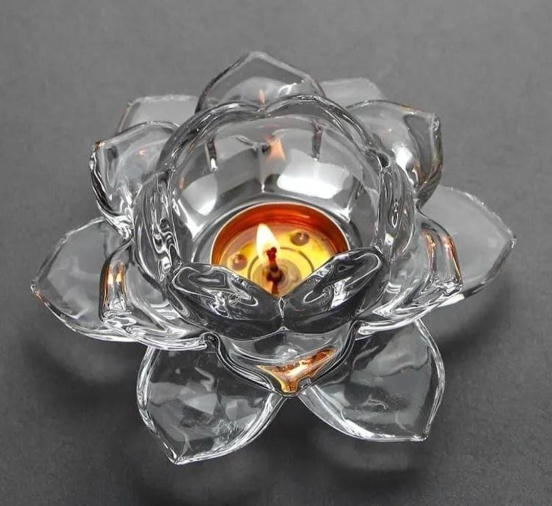 Glass Lotus Flower Tea Light Candle Holder Set - Wishlect