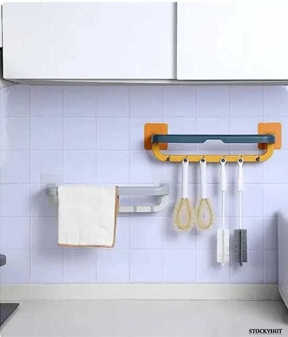 Wall Mounted Double Bar Towel Holder with Hook - Pack of 1 - Wishlect