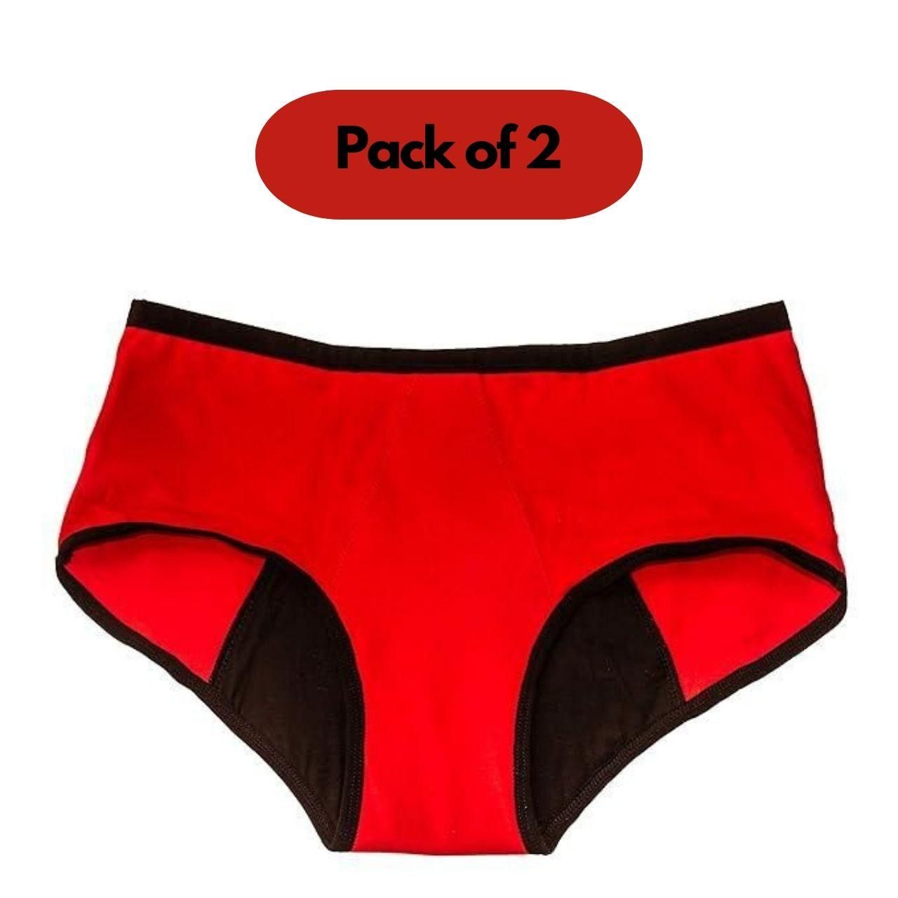 Period Panty Hipster Leak Proof Underwear for Medium to Heavy Flow,Reusable Pack of 2 - Wishlect