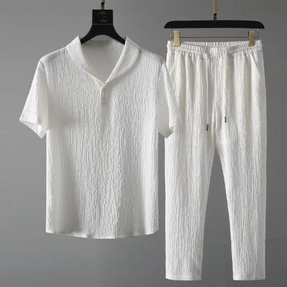 Men's Crinkled Co - Ord Set White - Wishlect
