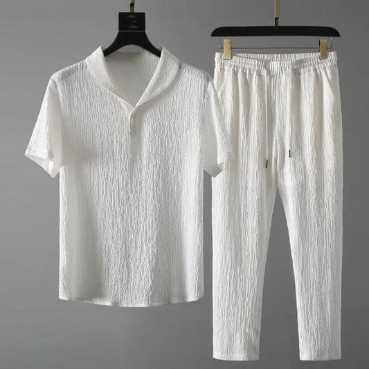 Men's Crinkled Co - Ord Set White - Wishlect