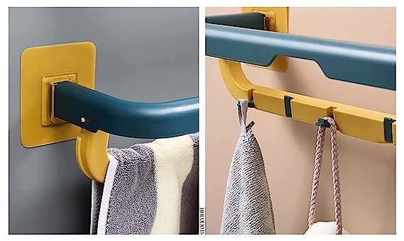 Wall Mounted Double Bar Towel Holder with Hook - Pack of 1 - Wishlect