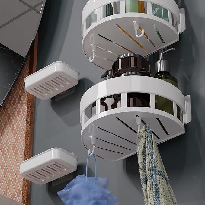 Bathroom Shelves with Hooks (Pack of 2) - Wishlect