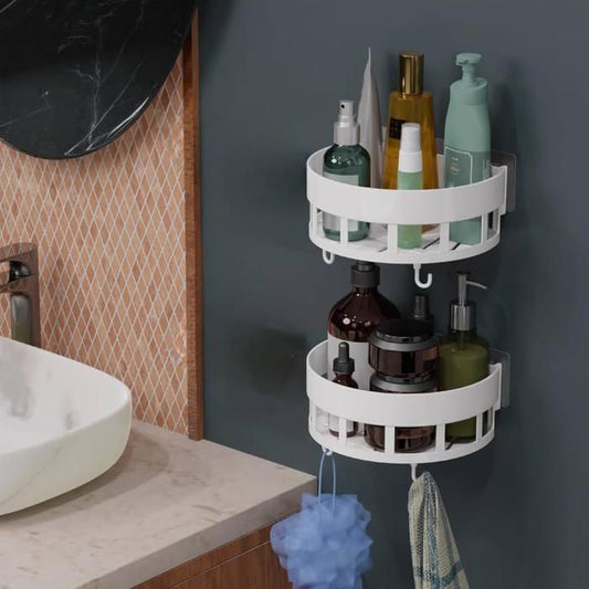 Bathroom Shelves with Hooks (Pack of 2) - Wishlect
