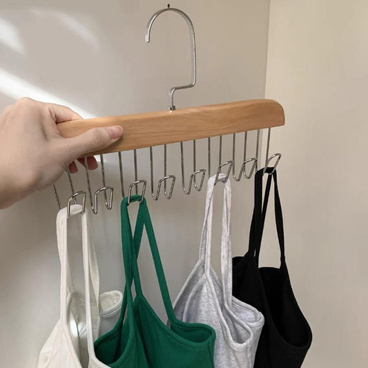 Multifunctional Wooden Hanger with Metal Hooks (Pack of 1) - Wishlect