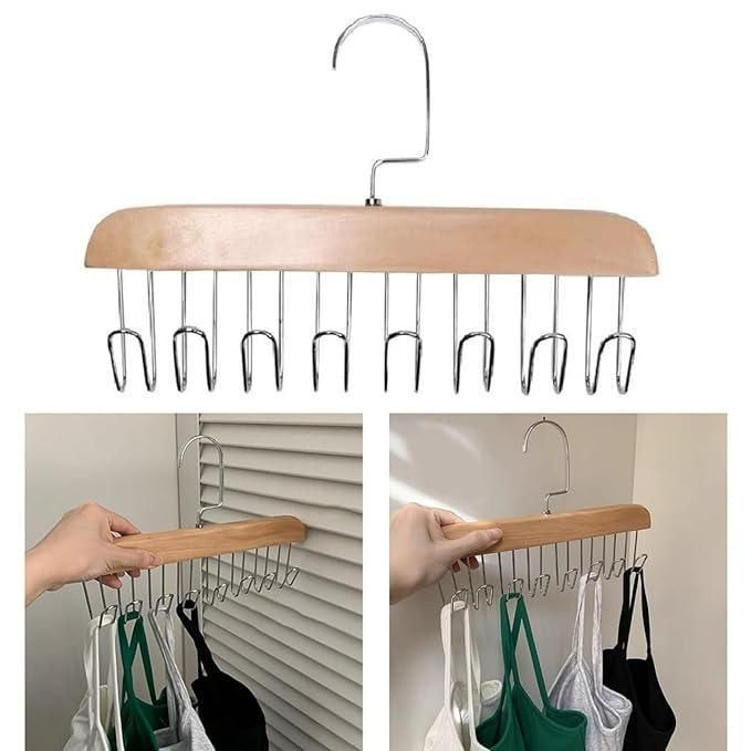 Multifunctional Wooden Hanger with Metal Hooks (Pack of 1) - Wishlect